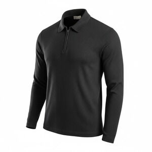 Hickey Freeman New York Mens XL Black Ribbed Long Sleeve Quarter Zip Polo Shirt